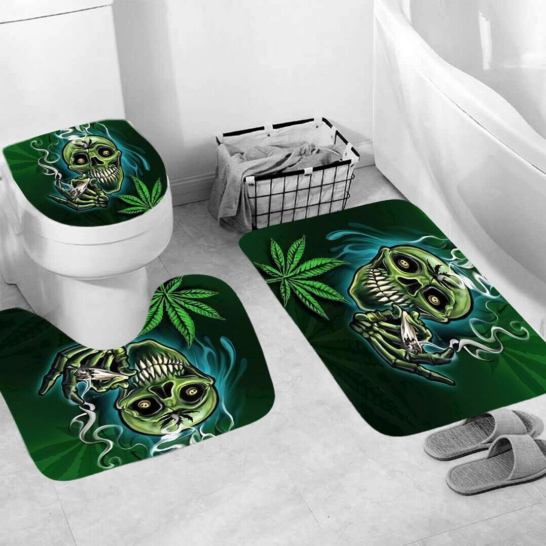 Skull Shower Curtain Bathroom Rug Set Thick Bath Mat Non-Slip Toilet Lid Cover-STYLEGOING