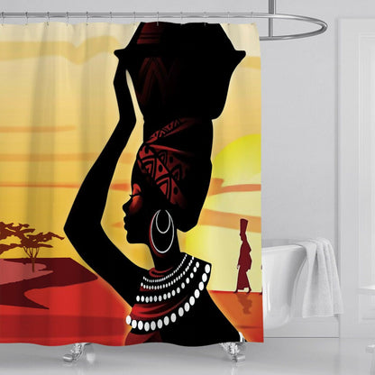 African Woman Shower Curtain Bathroom Rug Set Bath Mat Non-Slip Toilet Lid Cover-STYLEGOING