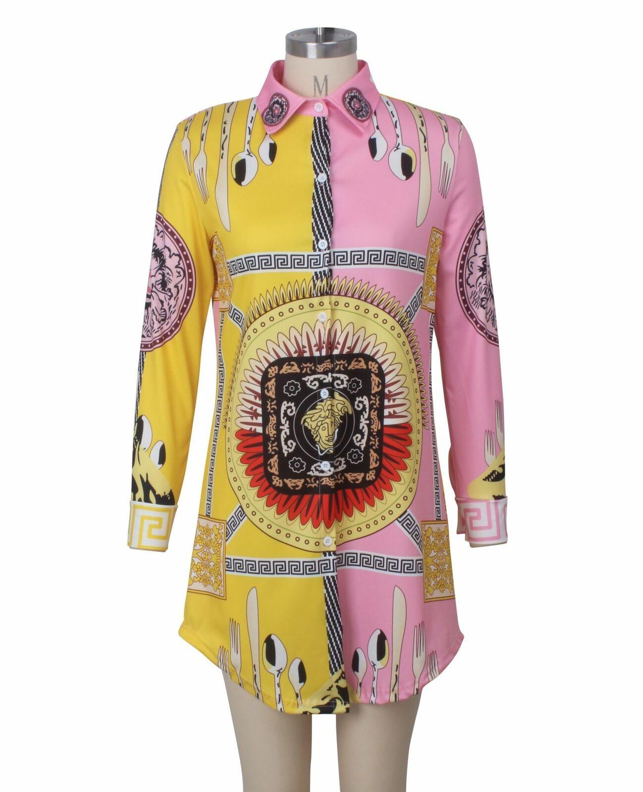 Womens Long Sleeve Mini Shirt Dress-STYLEGOING