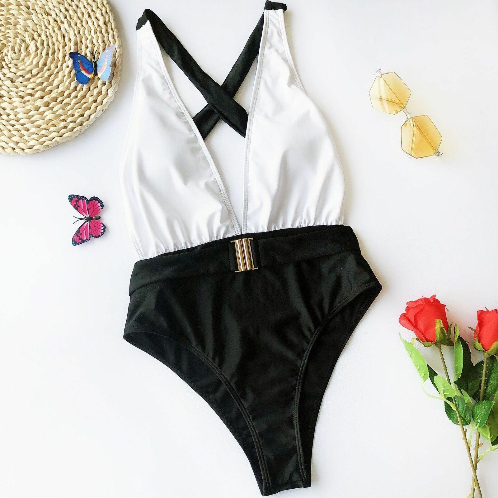 Womens Cross Back One Piece Monokini-STYLEGOING