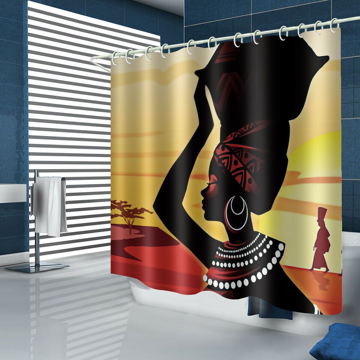 African Woman Fabric Shower Curtain-STYLEGOING