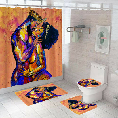 African Woman Shower Curtain Set Bathroom Rug Bath Mat Non-Slip Toilet Lid Cover-STYLEGOING