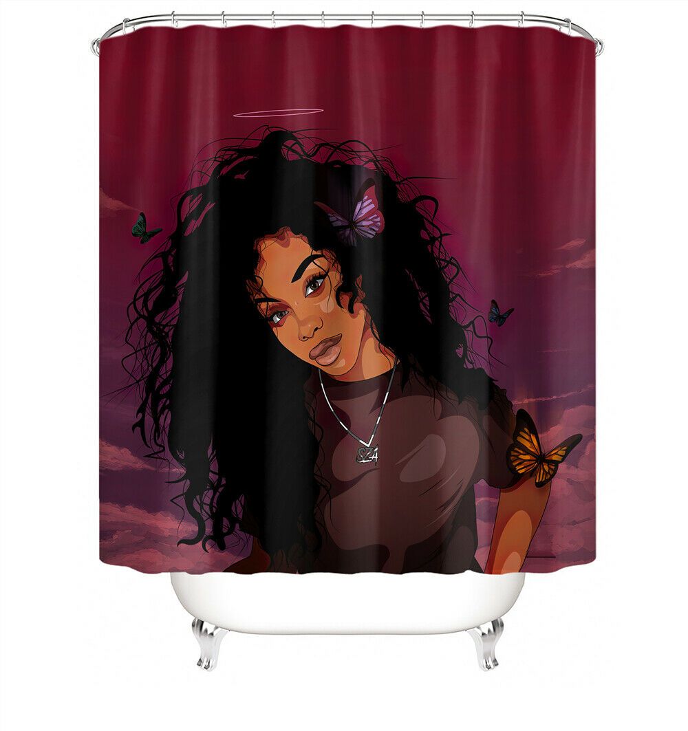 African Woman Fabric Shower Curtains-STYLEGOING