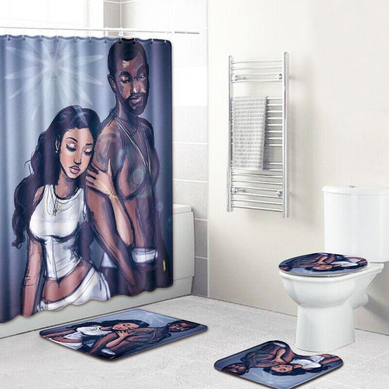 African Woman Shower Curtain Bathroom Rug Set Bath Mat Non-Slip Toilet Lid Cover-STYLEGOING