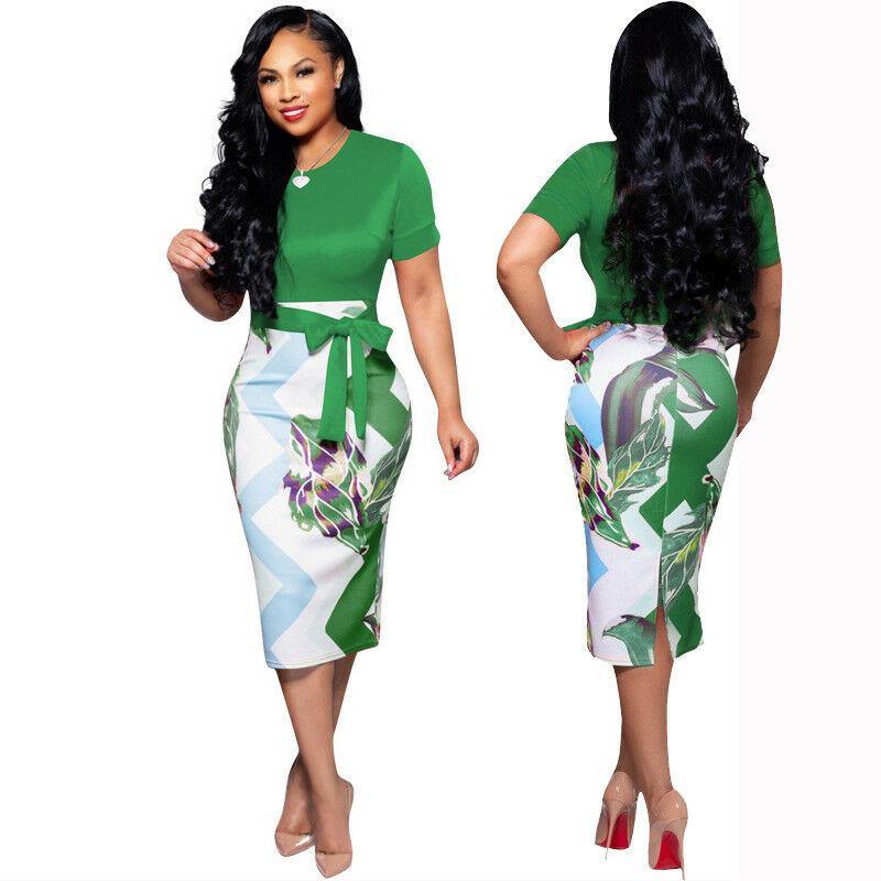 Casual Short Sleeve Bodycon Midi Dress-STYLEGOING
