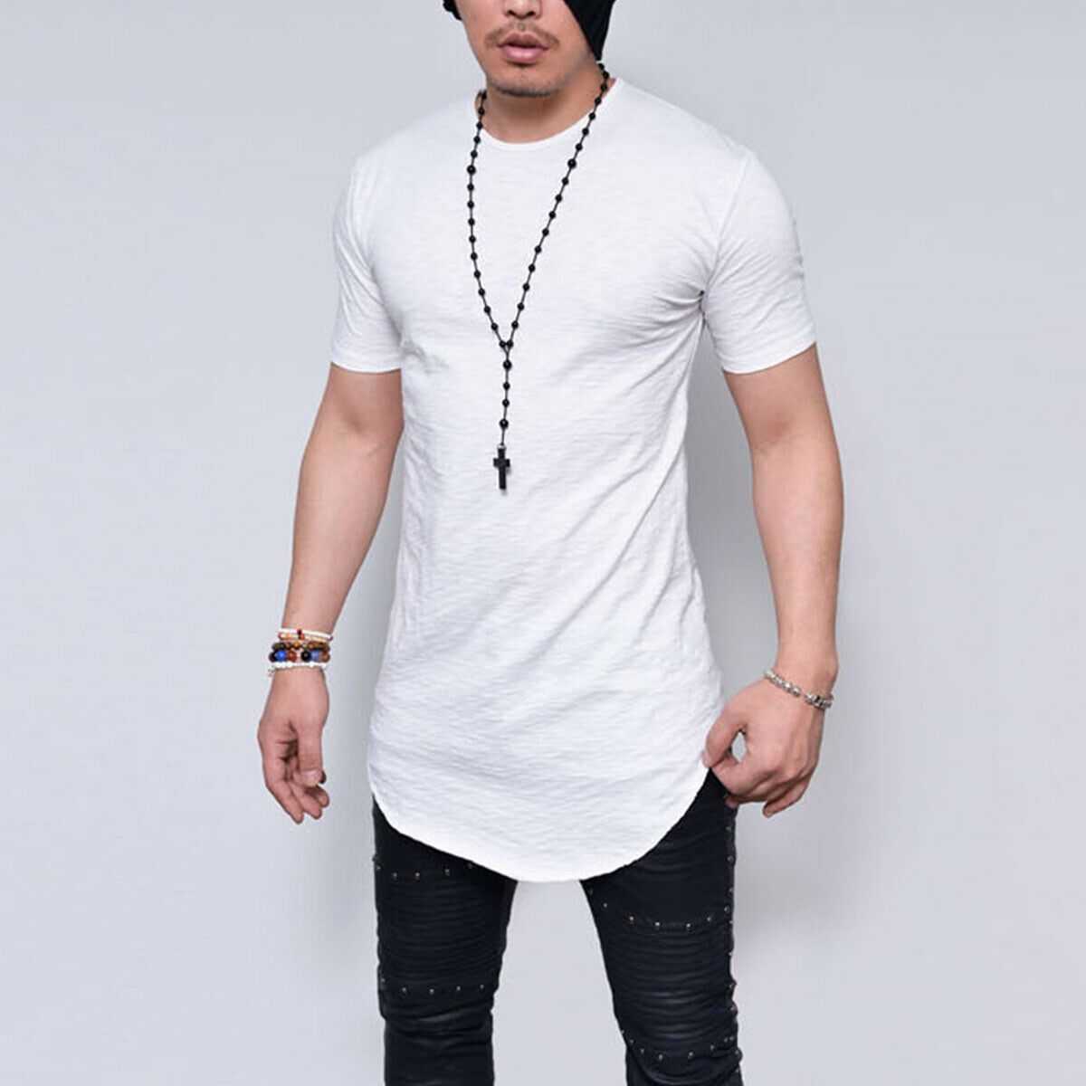 Men’s Short Sleeves Plain Long T Shirts-STYLEGOING