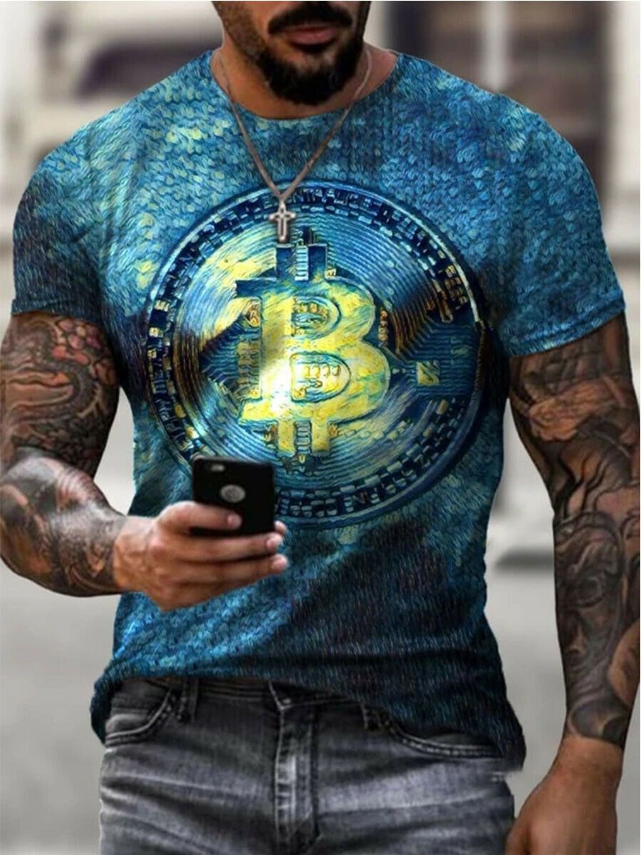 Men's Short Sleeve Bitcoin Dye Print T-shirt-STYLEGOING