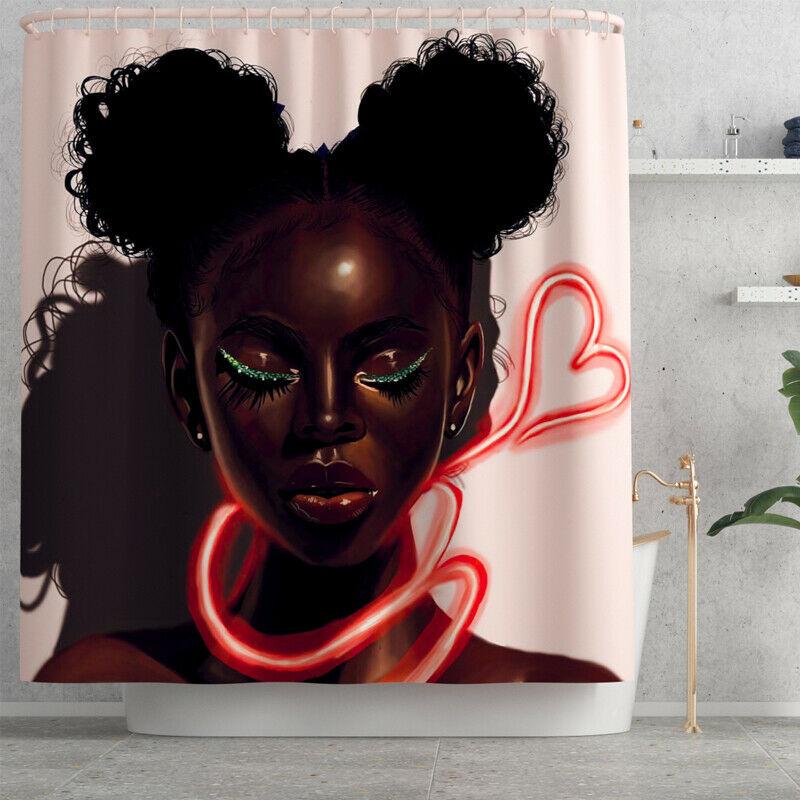 African Woman Shower Curtain Bathroom Rug Set Bath Mat Non-Slip Toilet Lid Cover-STYLEGOING