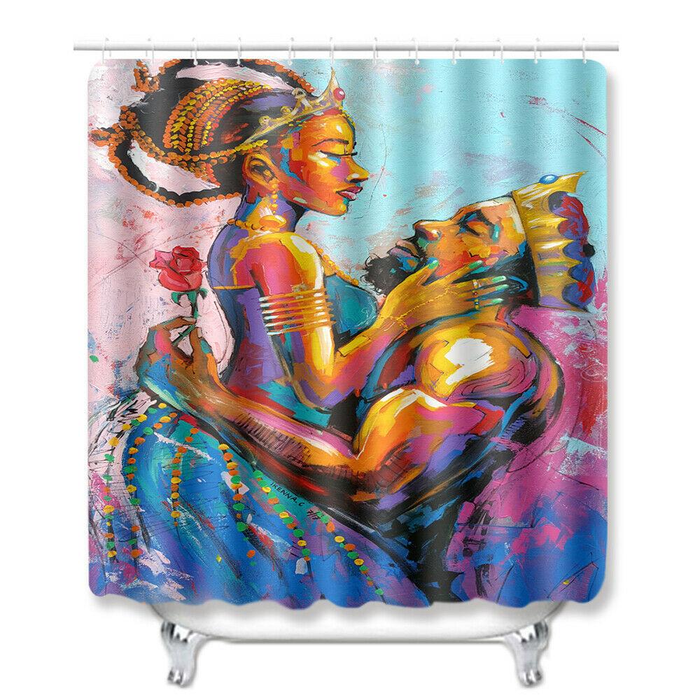 African Woman Shower Curtain Bathroom Rug Set Bath Mat Non-Slip Toilet Lid Cover-STYLEGOING