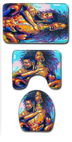 African Woman Shower Curtain Bathroom Rug Set Bath Mat Non-Slip Toilet Lid Cover-STYLEGOING