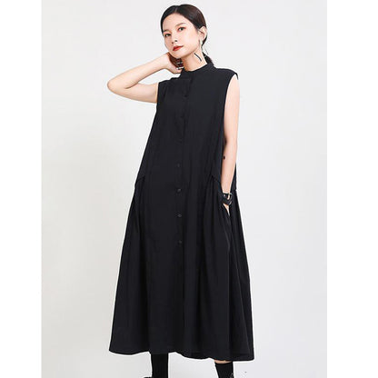Casual Stand Collor Cotton Elegant Dresses
