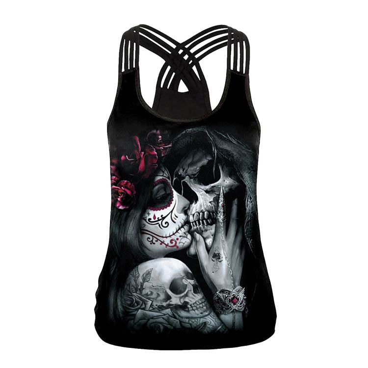Halloween 3d Horrible Human Skeleton Tank Tops for Women