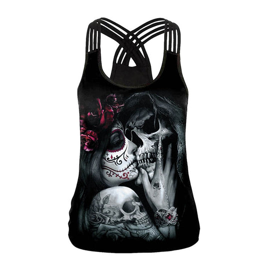 Halloween 3d Horrible Human Skeleton Tank Tops for Women